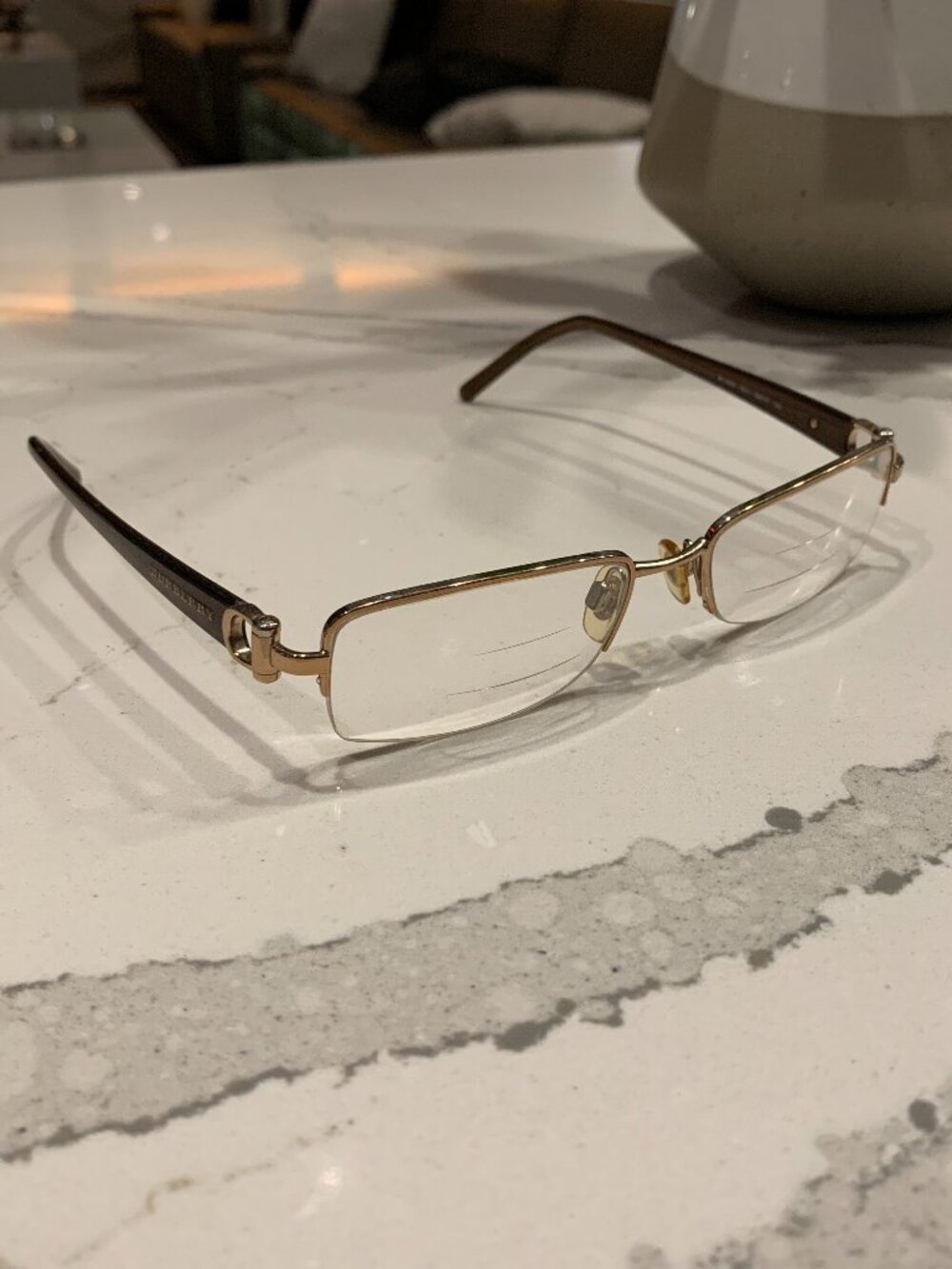Burberry Women's Brown Acetate Half Rim w/ Horseshoe Hinge Eyeglasses Frames